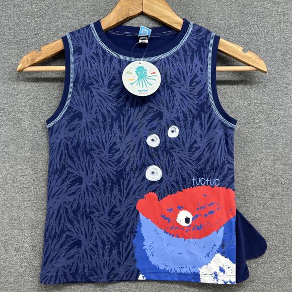 Tuc Tuc Sleeveless Shirt Boy's 6 Blue Under The Sea Fish Blowing Bubbles NEW - Picture 1 of 6